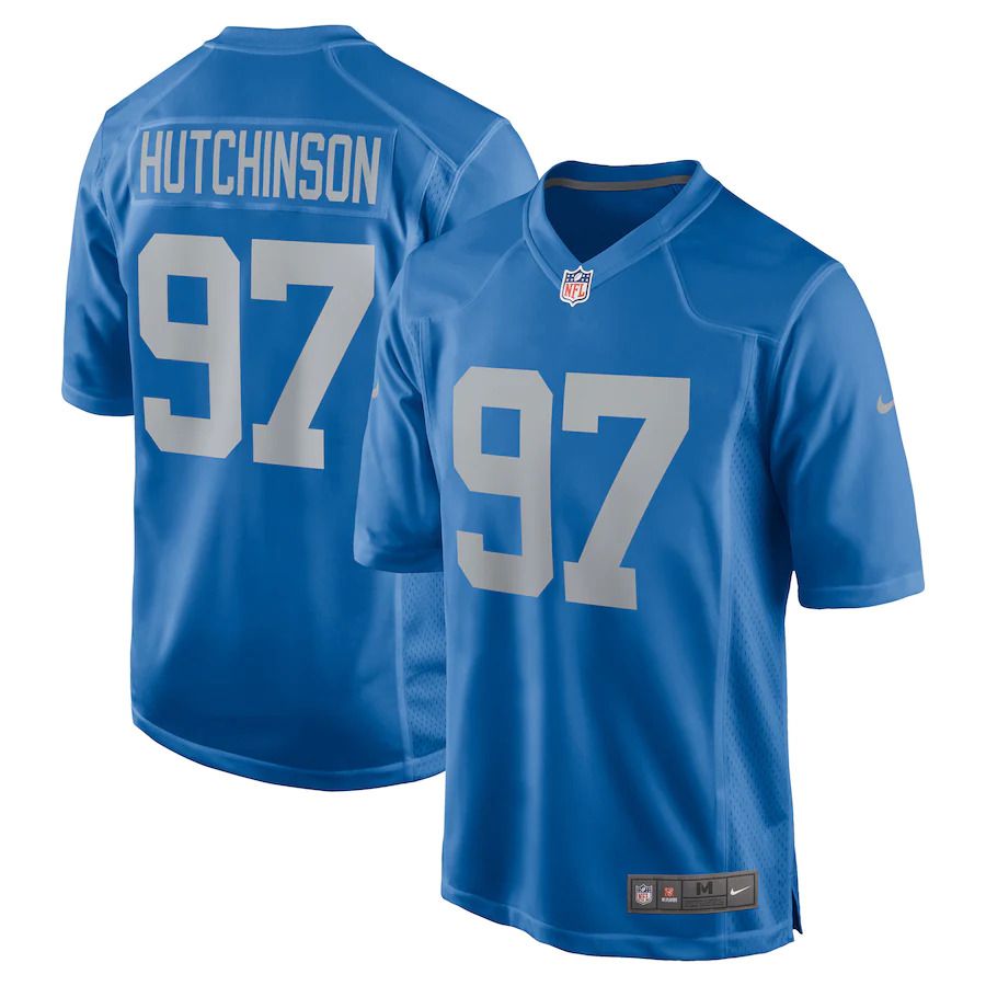 Men Detroit Lions #97 Aidan Hutchinson Nike Blue 2022 NFL Draft First Round Pick Alternate Game Jersey->detroit lions->NFL Jersey